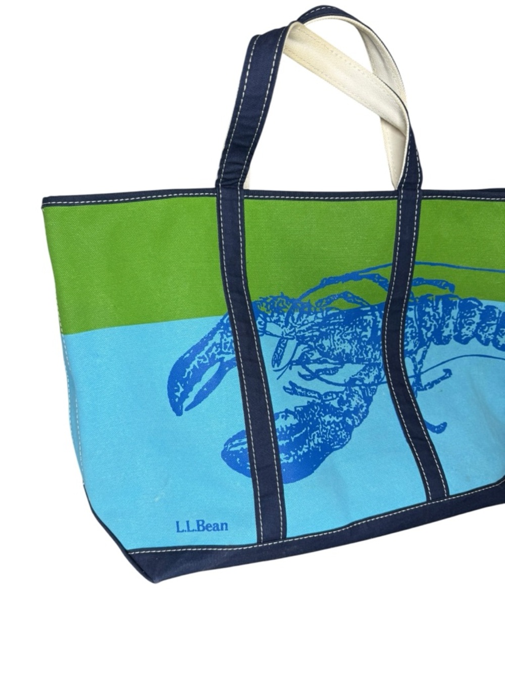 L.L. Bean Vintage Large Canvas Tote Rare Lobster Blue Green - Picture 2 of 13